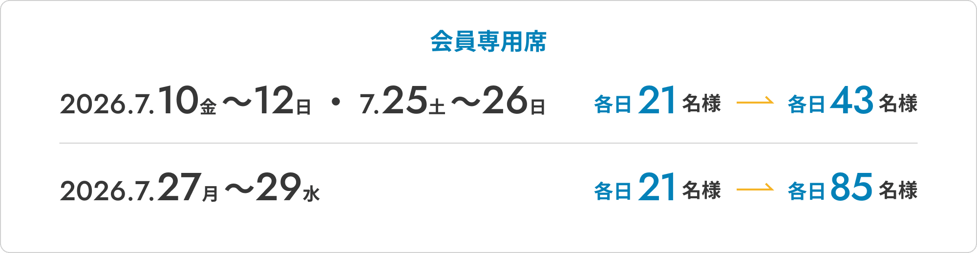 2026.5.23土〜24日 各日21名様 5.30土〜31日 各日43名様