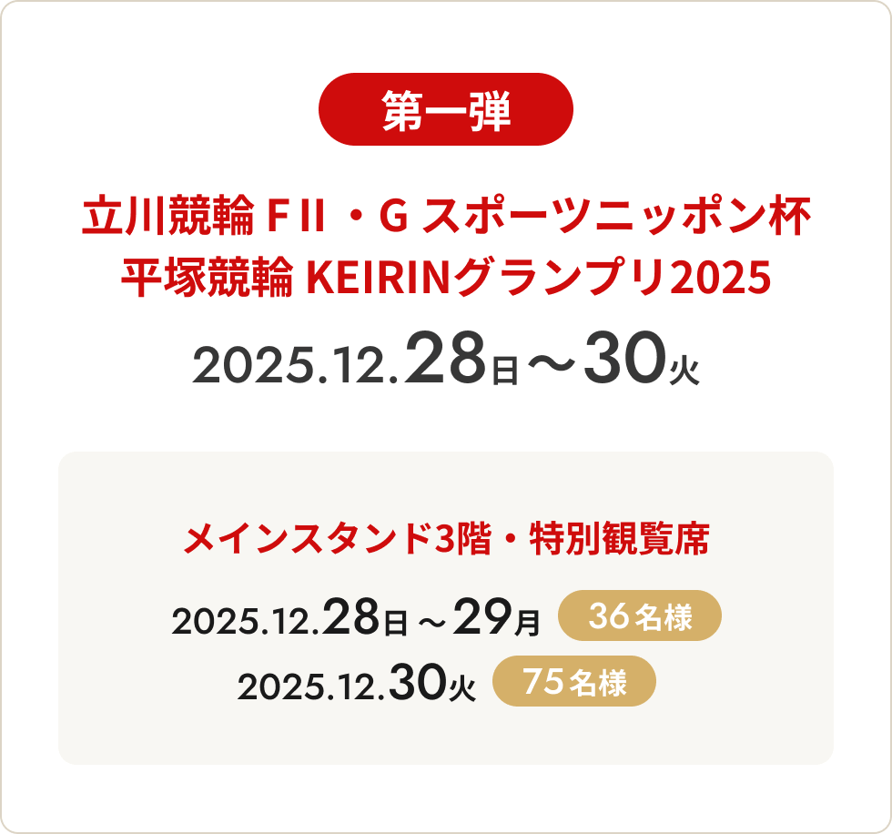 立川競輪 FⅡ・G スポーツニッポン杯
平塚競輪 KEIRINグランプリ2025 2025.12.28（日）〜30（火）